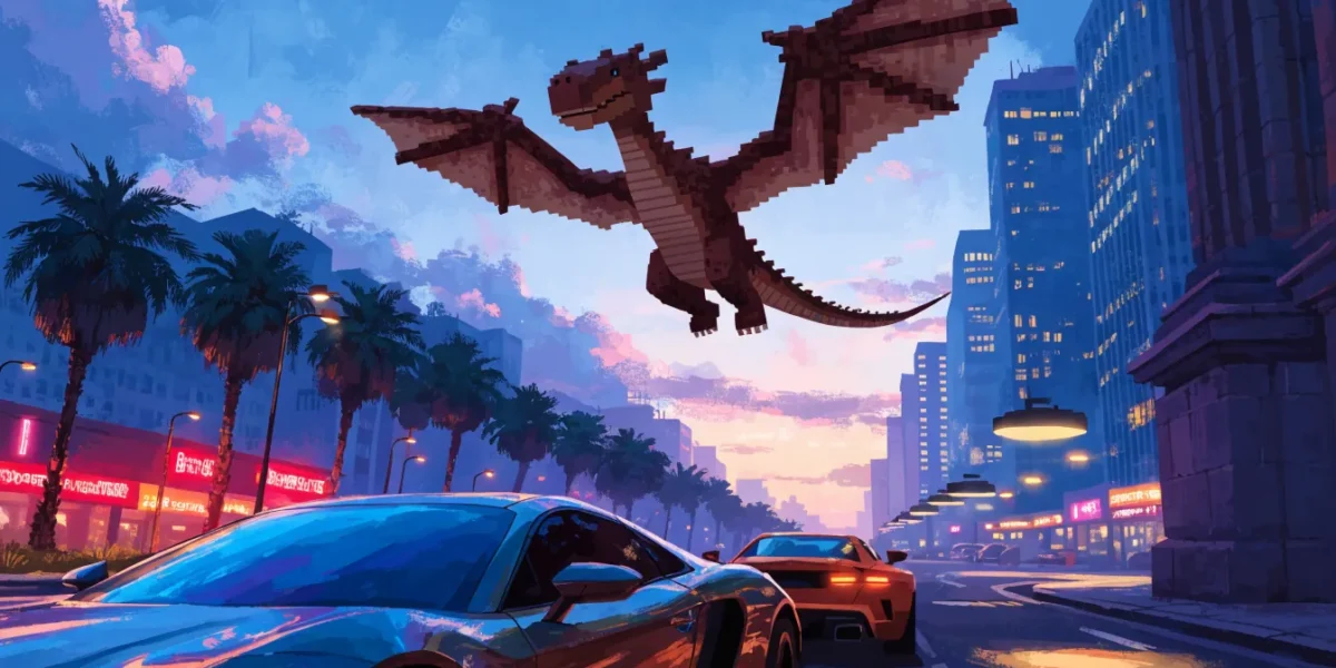 Моддер запустил Minecraft внутри GTA 5 на iPhone с летающим Эндер-драконом