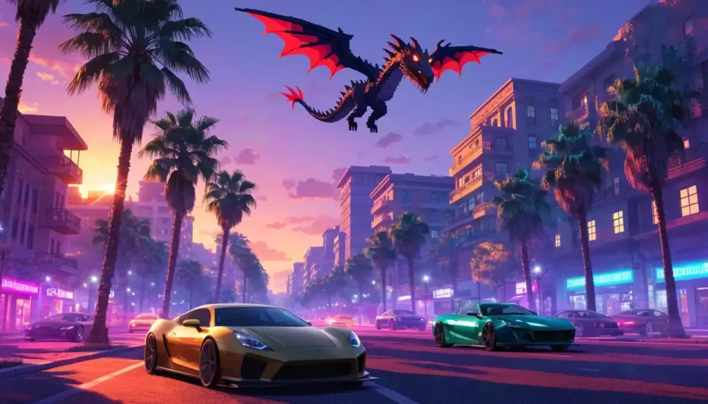 Моддер запустил Minecraft внутри GTA 5 на iPhone с летающим Эндер-драконом — иллюстрация